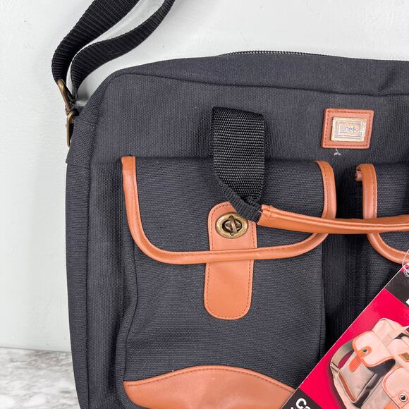 Totes Twin Pocket Briefcase Black Canvas Laptop Expandable New - Picture 16 of 16